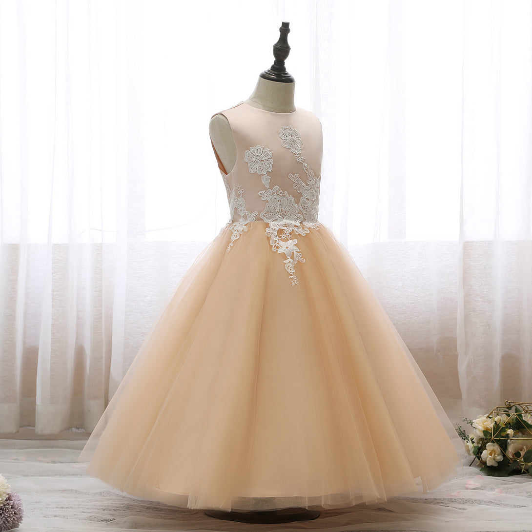 Boat Neck Sleeveless Tea-Length Lace/Satin/Tulle Holiday＆Christmas Dresses With Appliques Gidiondress