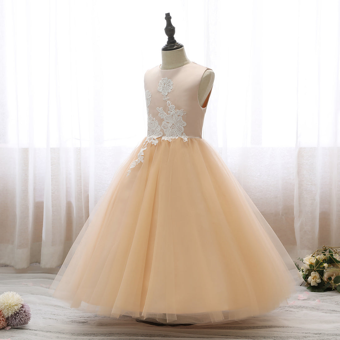 Boat Neck Sleeveless Tea-Length Lace/Satin/Tulle Holiday＆Christmas Dresses With Appliques Gidiondress