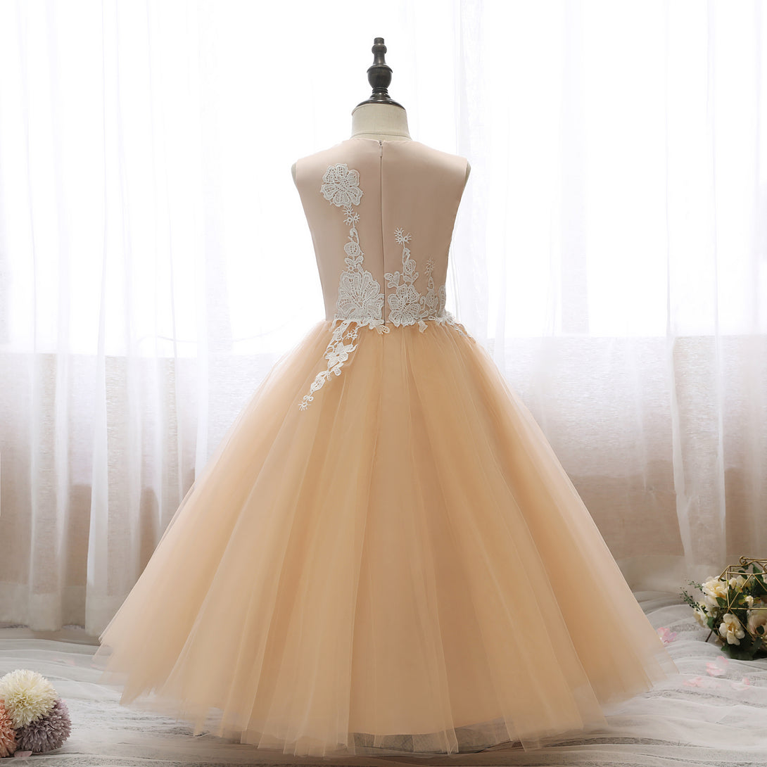 Boat Neck Sleeveless Tea-Length Lace/Satin/Tulle Holiday＆Christmas Dresses With Appliques Gidiondress