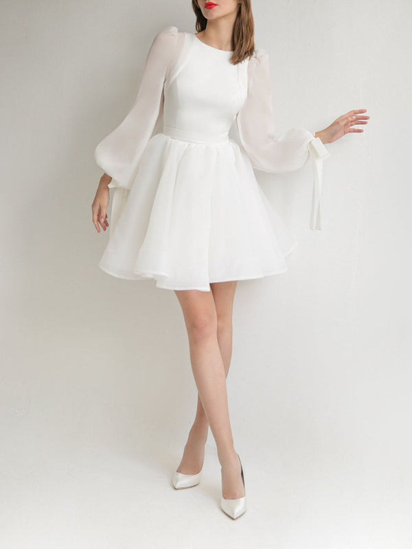 A-Line/Princess Scoop Neck Long Sleeves Mini Wedding Dress BabaMila