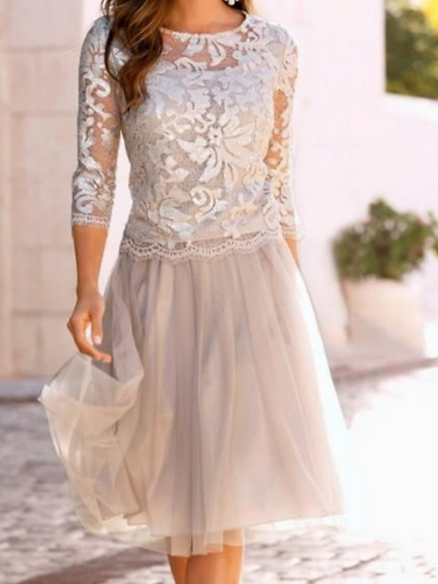 A-Line/Princess Scoop Knee-Length Party Cocktail Homecoming Dress With Lace BabaMila