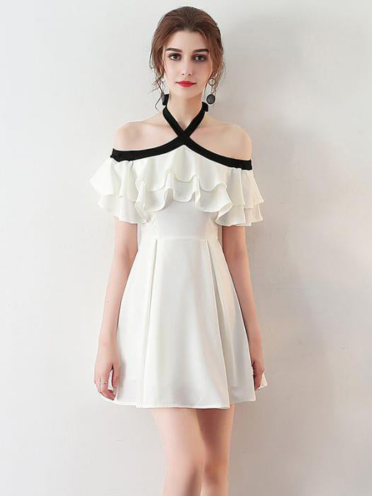 Chic Homecoming Dress Halter Flouncing A-line Chiffon Short Prom Dress Sexy Party Dress Homecoming Dress BabaMila