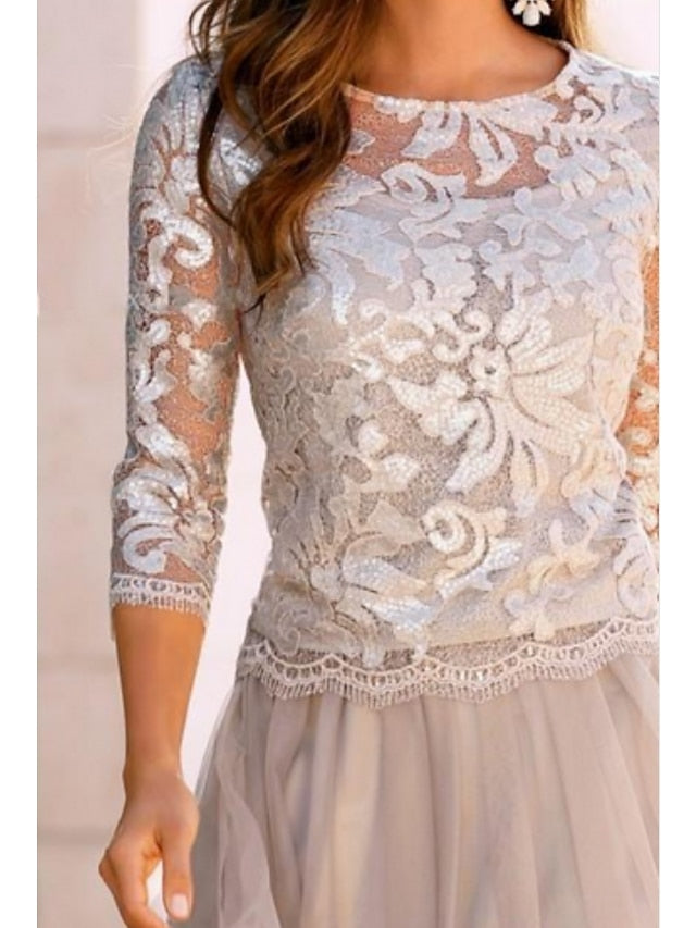 A-Line/Princess Scoop Knee-Length Party Cocktail Homecoming Dress With Lace BabaMila