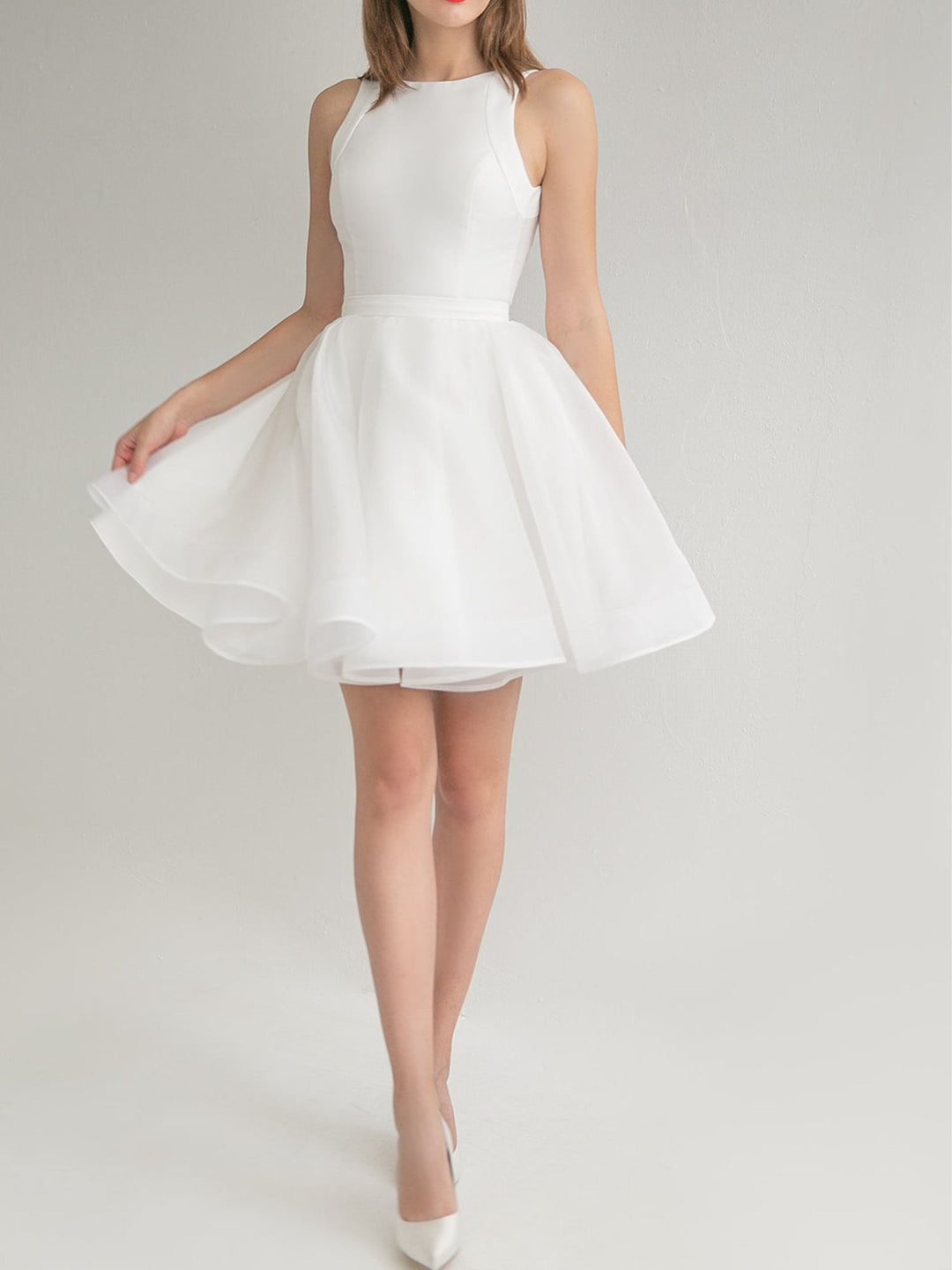 A-Line/Princess Scoop Neck Long Sleeves Mini Wedding Dress BabaMila