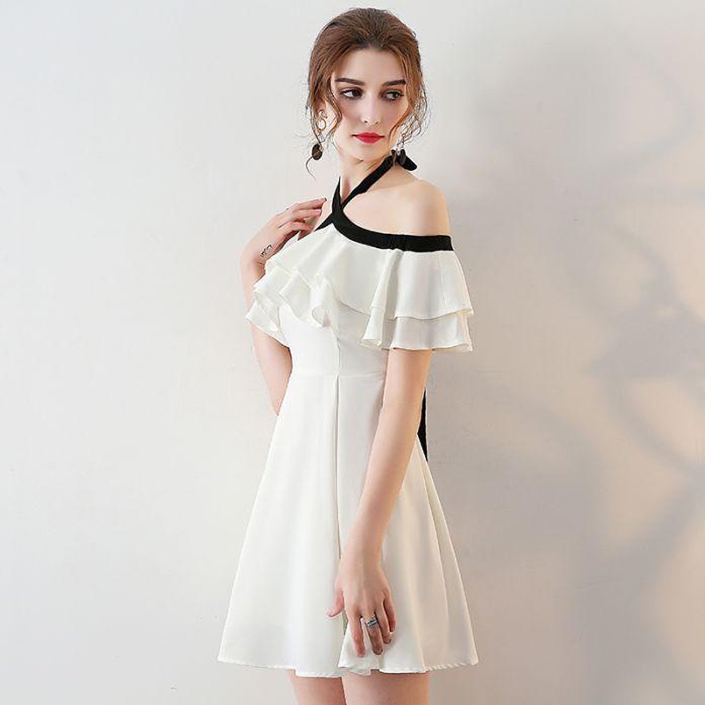 Chic Homecoming Dress Halter Flouncing A-line Chiffon Short Prom Dress Sexy Party Dress Homecoming Dress BabaMila