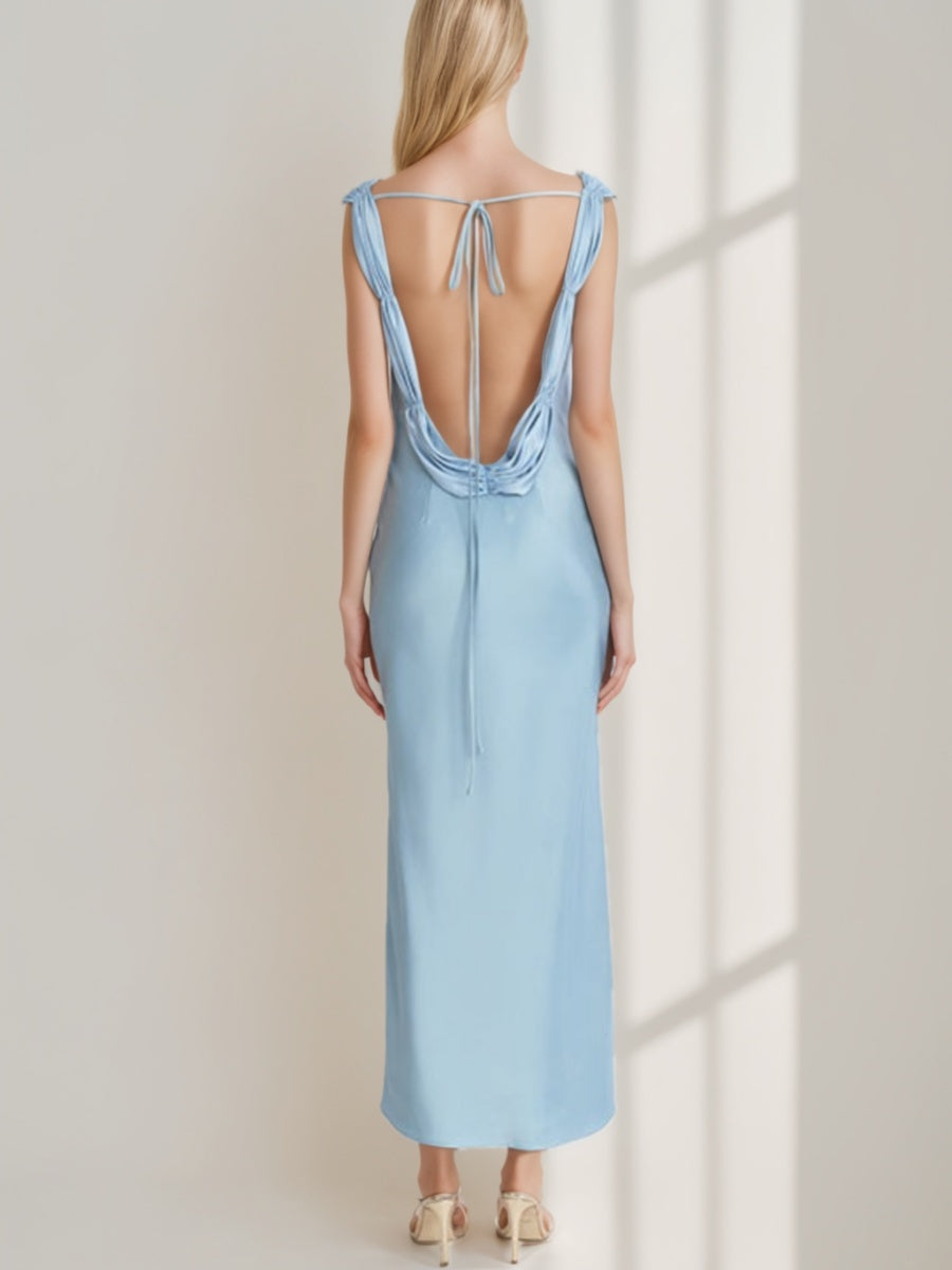 Trumpet/Mermaid Scoop Ruched Ankle-Length Vintage Prom Dresses with Lace-Up/Opened Back BabaMila