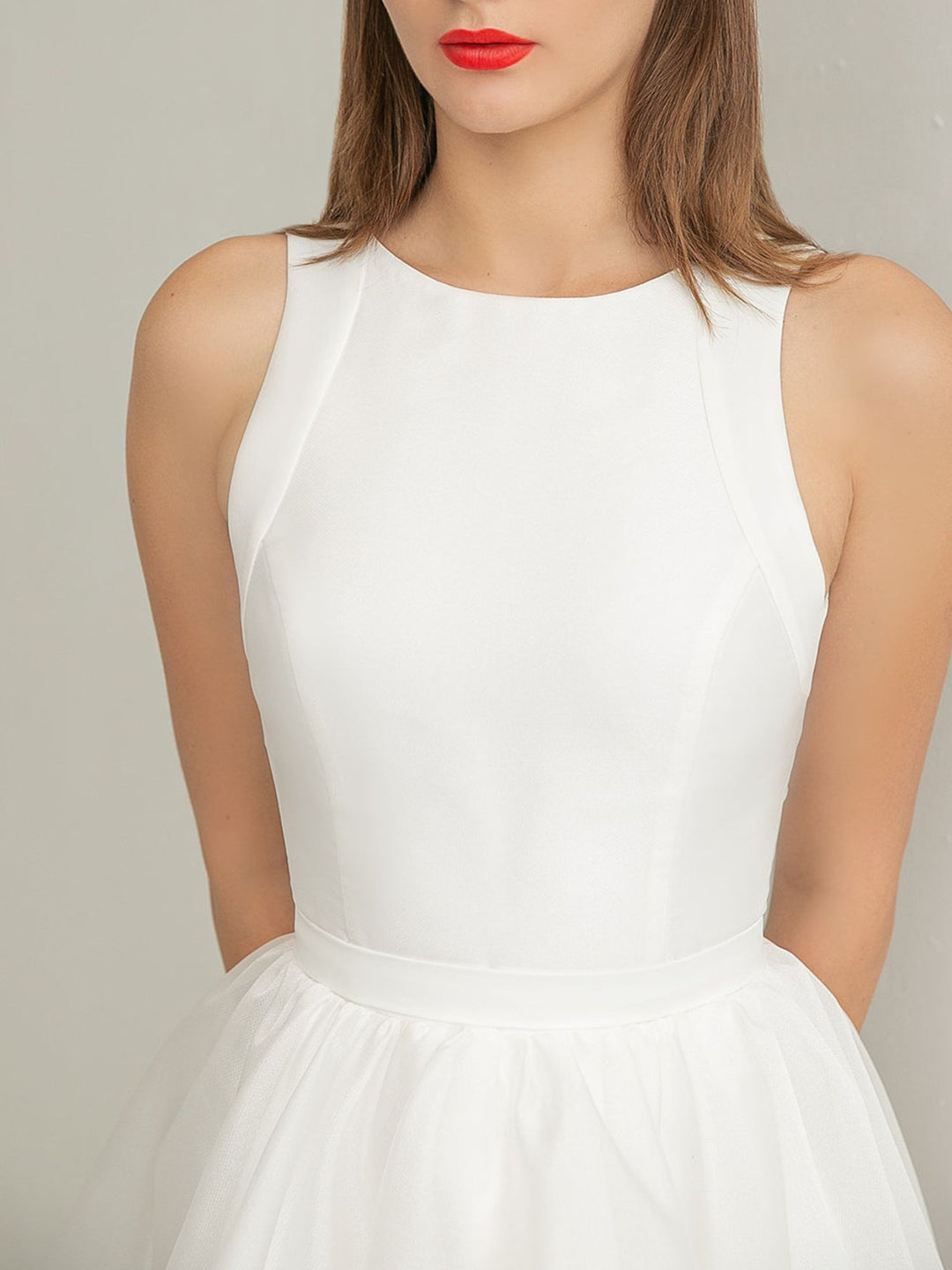 A-Line/Princess Scoop Neck Long Sleeves Mini Wedding Dress BabaMila