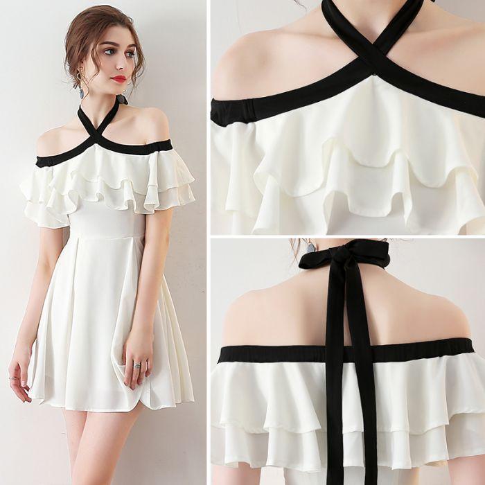 Chic Homecoming Dress Halter Flouncing A-line Chiffon Short Prom Dress Sexy Party Dress Homecoming Dress BabaMila