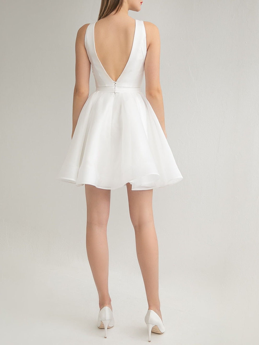 A-Line/Princess Scoop Neck Long Sleeves Mini Wedding Dress BabaMila