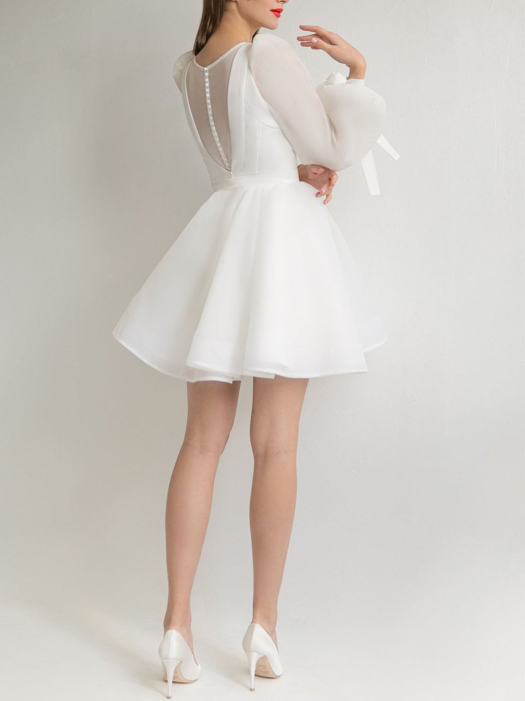 A-Line/Princess Scoop Neck Long Sleeves Mini Wedding Dress BabaMila