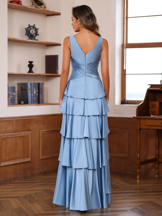 A-Line/Princess V-Neck Sleeveless Floor-Length Mother Of The Bride Dresses With Ruffles & Wrap BabaMila