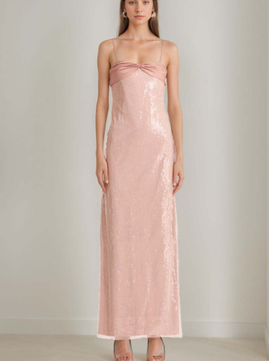 Sheath/Column Spaghetti Straps Ruched Backless Ankle-Length Prom Dresses with Sequins BabaMila