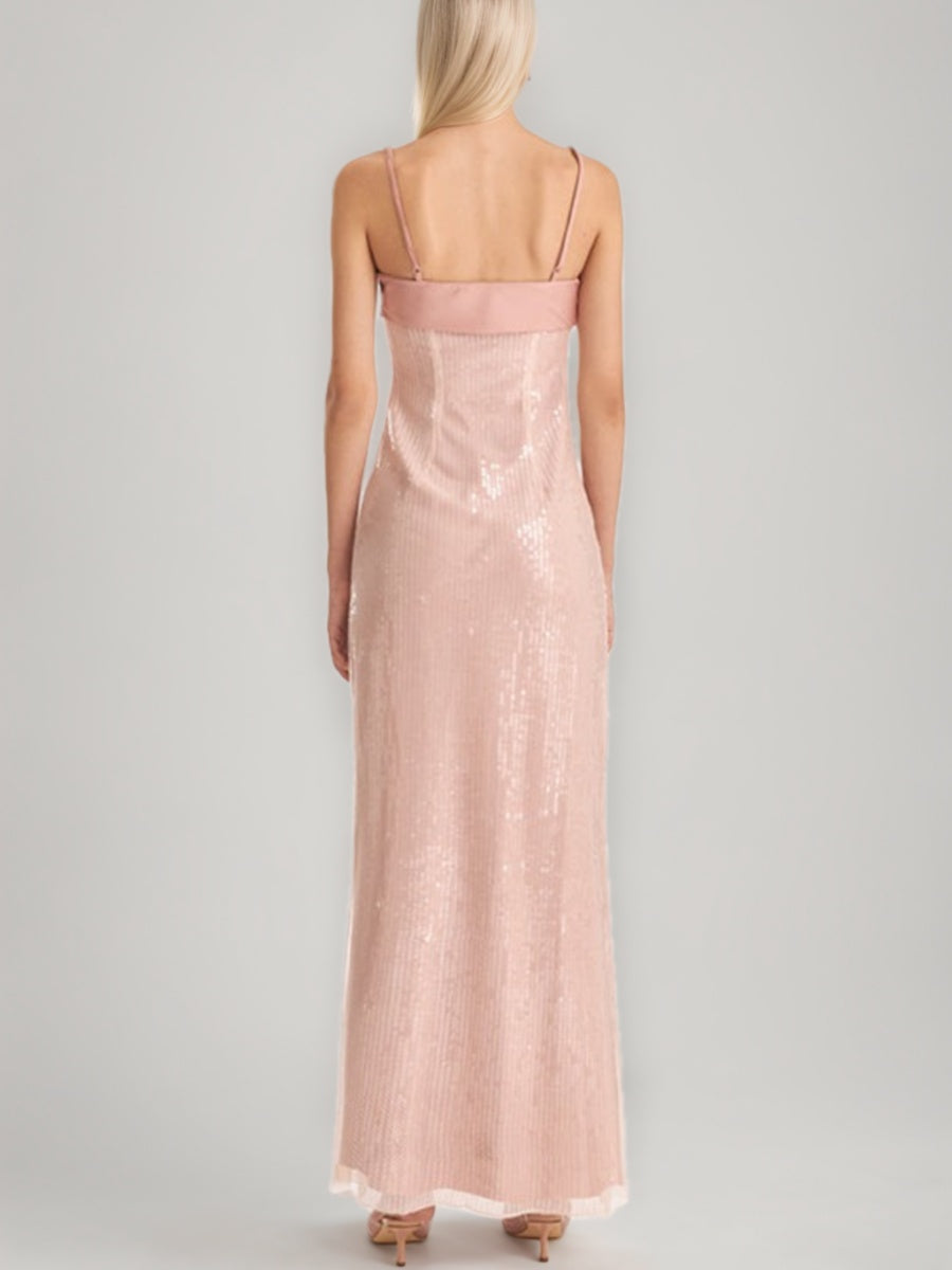 Sheath/Column Spaghetti Straps Ruched Backless Ankle-Length Prom Dresses with Sequins BabaMila