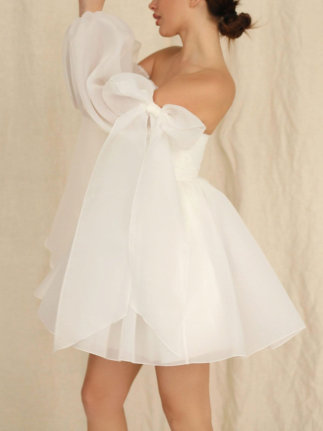 A-Line/Princess Off-The-Shoulder Bow Long Sleeves Mini Wedding Dress BabaMila