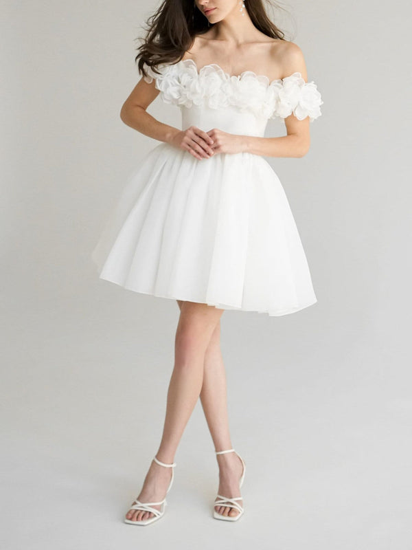 A-Line/Princess Off-The-Shoulder Sweetheart Flower Short Wedding Dress BabaMila
