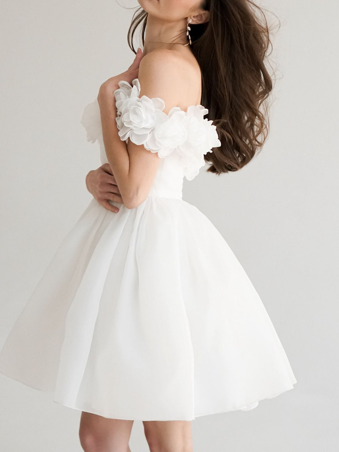 A-Line/Princess Off-The-Shoulder Sweetheart Flower Short Wedding Dress BabaMila