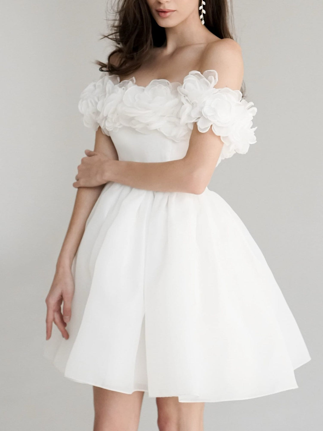 A-Line/Princess Off-The-Shoulder Sweetheart Flower Short Wedding Dress BabaMila