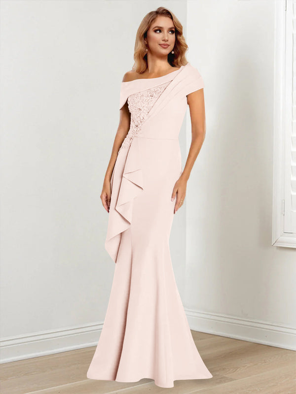 Trumpet/Mermaid One-Shoulder Long Sleeves Mother Of The Bride Dresses With Lace BabaMila