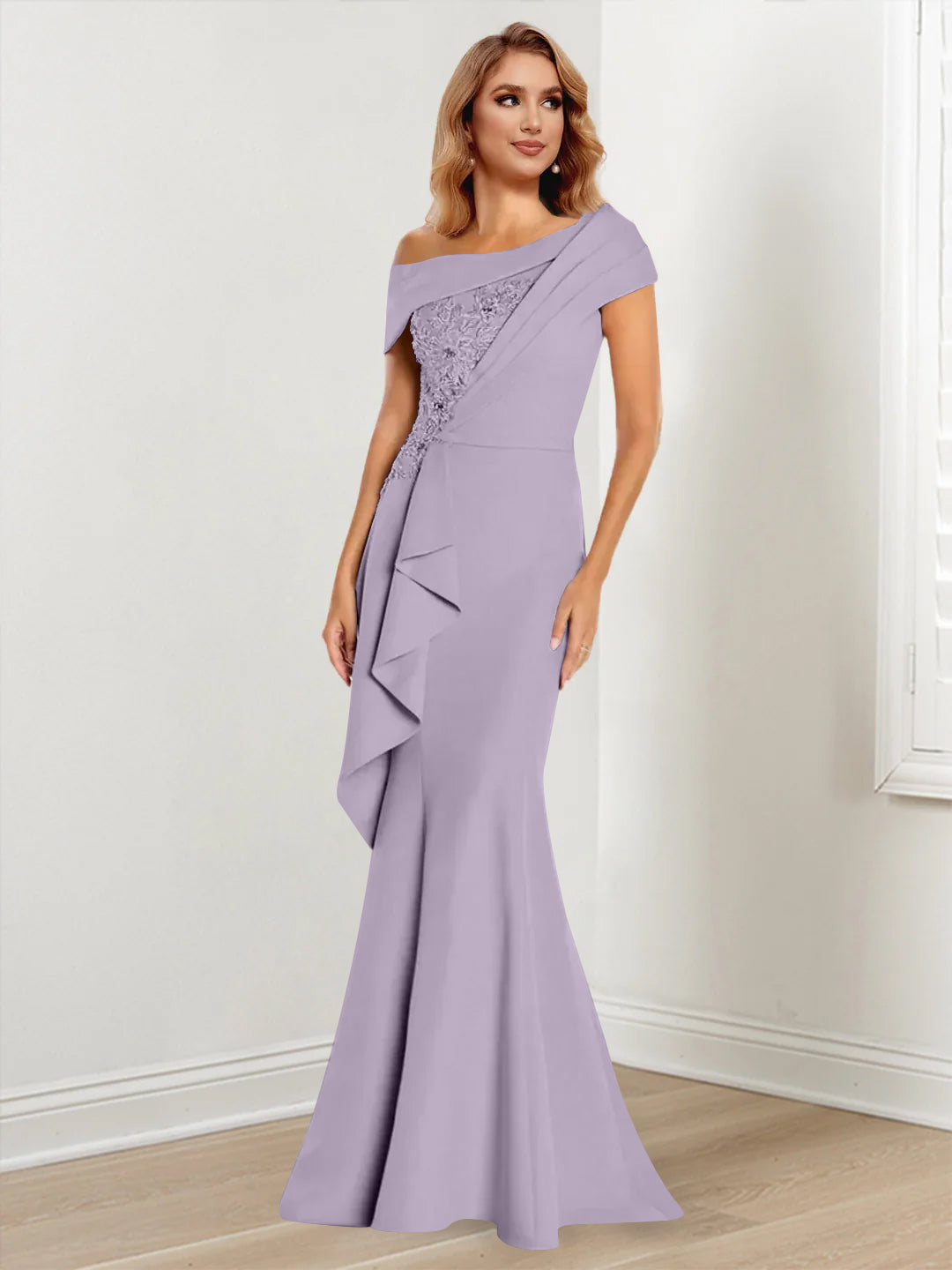 Trumpet/Mermaid One-Shoulder Long Sleeves Mother Of The Bride Dresses With Lace BabaMila