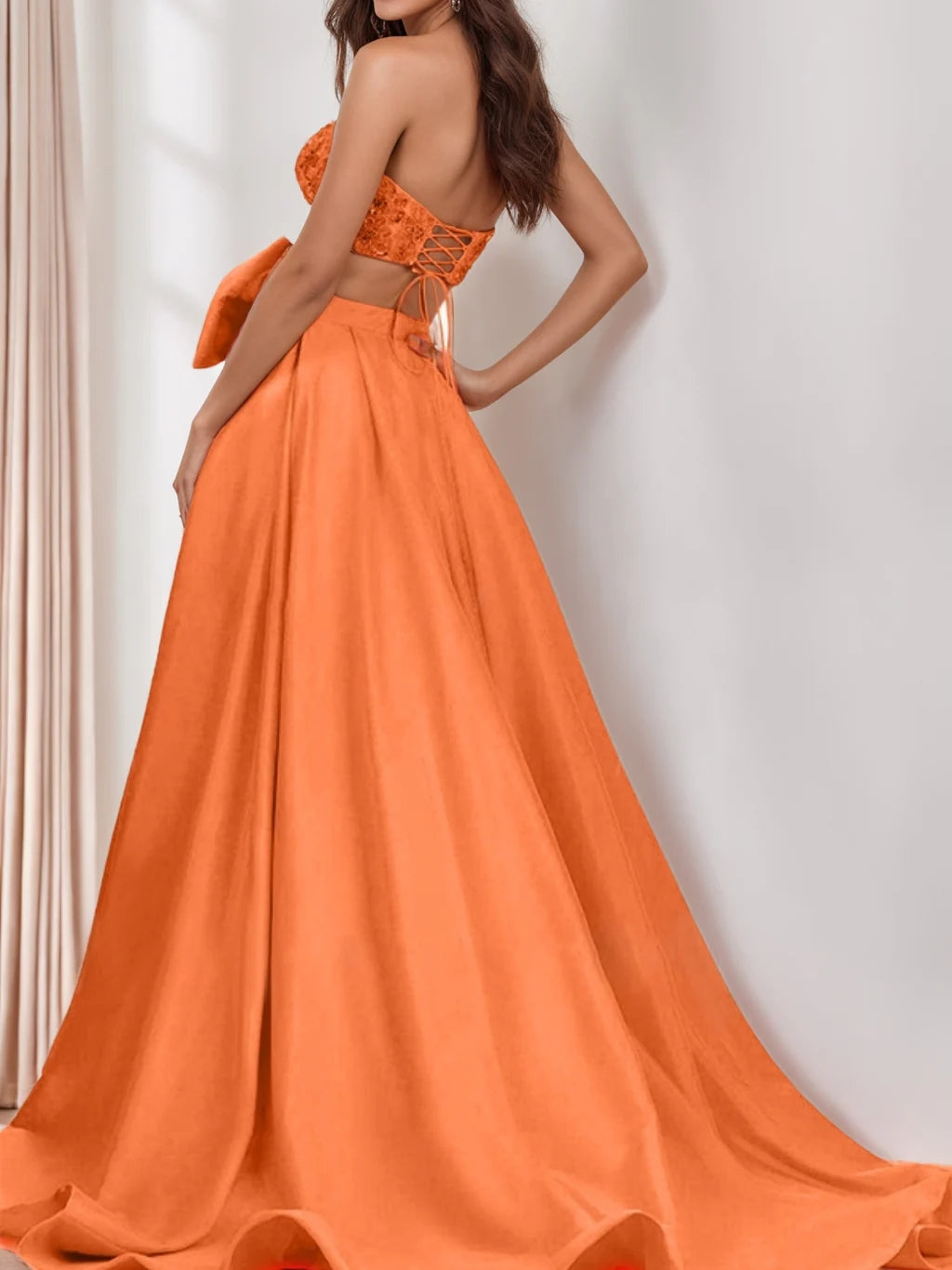 A-Line/Princess Strapless Sleeveless Sweep Train Evening Dress with Bow(s) BabaMila