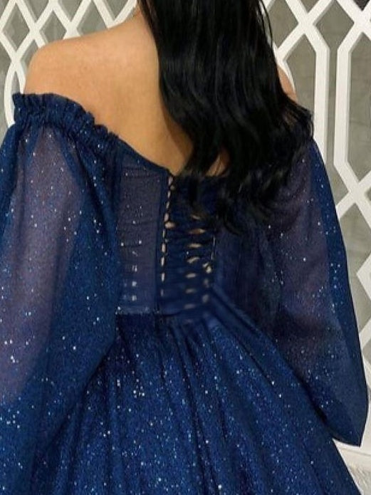 A Line/Princess V-Neck Long Sleeves Short/Mini Party Cocktail Homecoming Dress with Glitter BabaMila