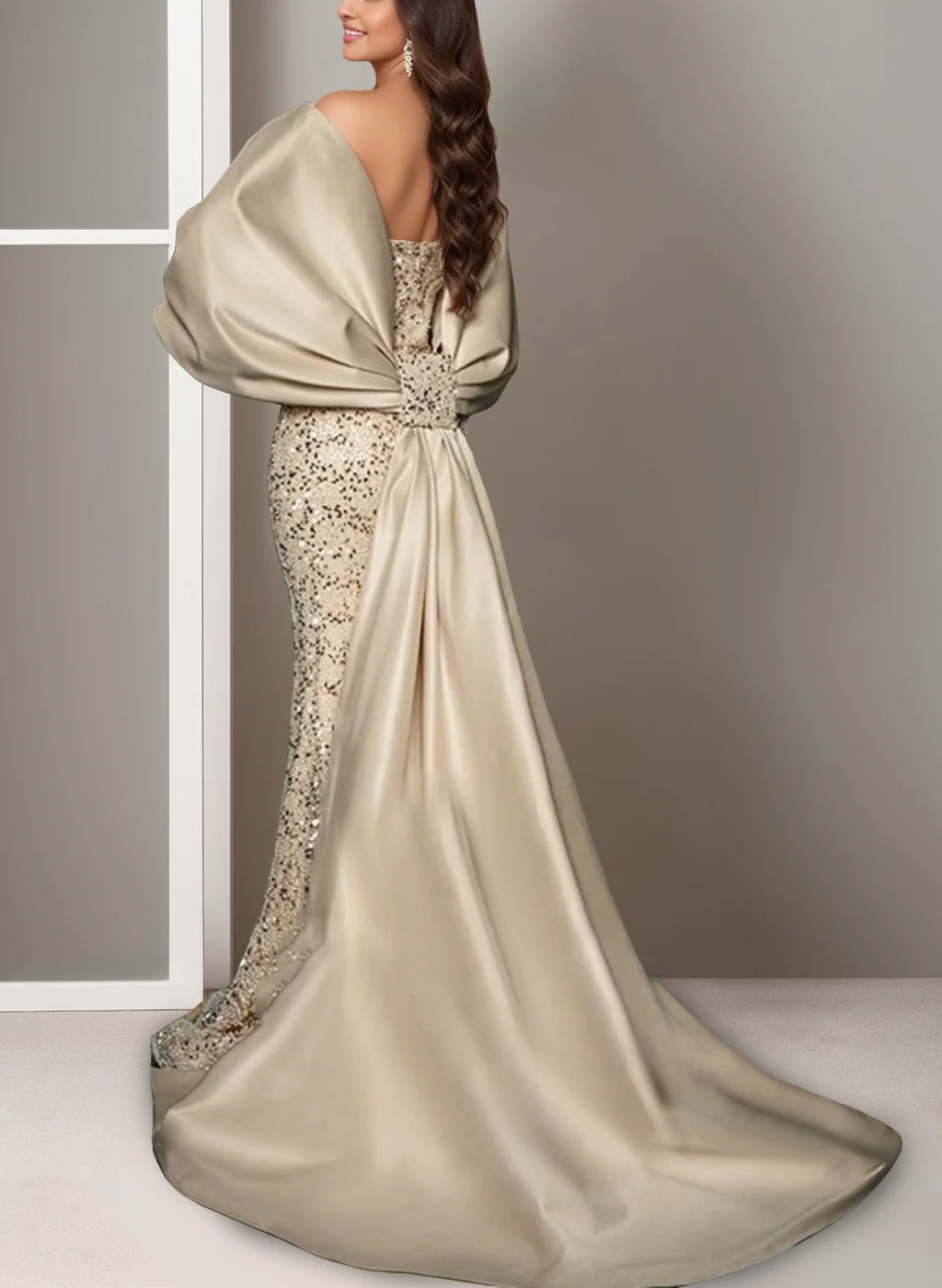 Mermaid/Trumpet Off-the-shoulder Sweep Train Evening Dress with Split Side & Bow(s) BabaMila