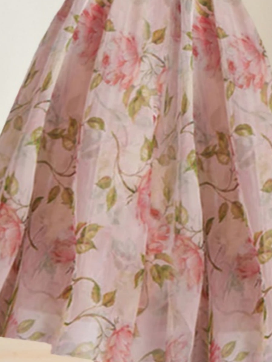 A-Line/Princess Strapless Tea-Length Printed Floral Elegant Prom Dresses BabaMila