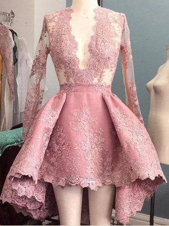 Long Sleeve High Low Homecoming Dresses Lace Short Prom Dress Party Dress Homecoming Dress BabaMila