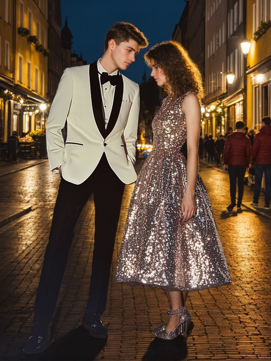 A-Line/Princess Scoop Sleeveless Tea-Length Sequined Prom Dresses BabaMila