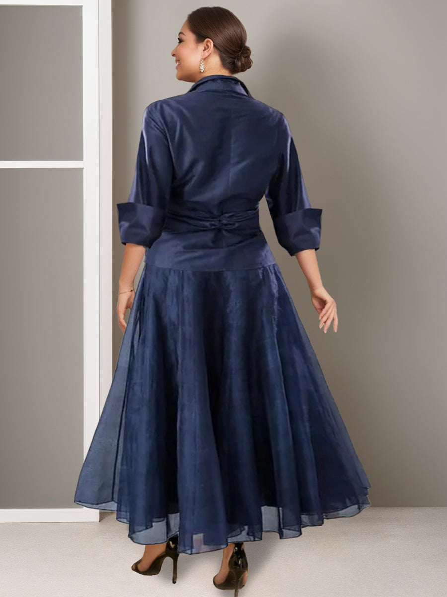 A-Line/Princess V-Neck Half Sleeves Ankle Length Plus Size Ruched Mother Of The Bride Dresses BabaMila