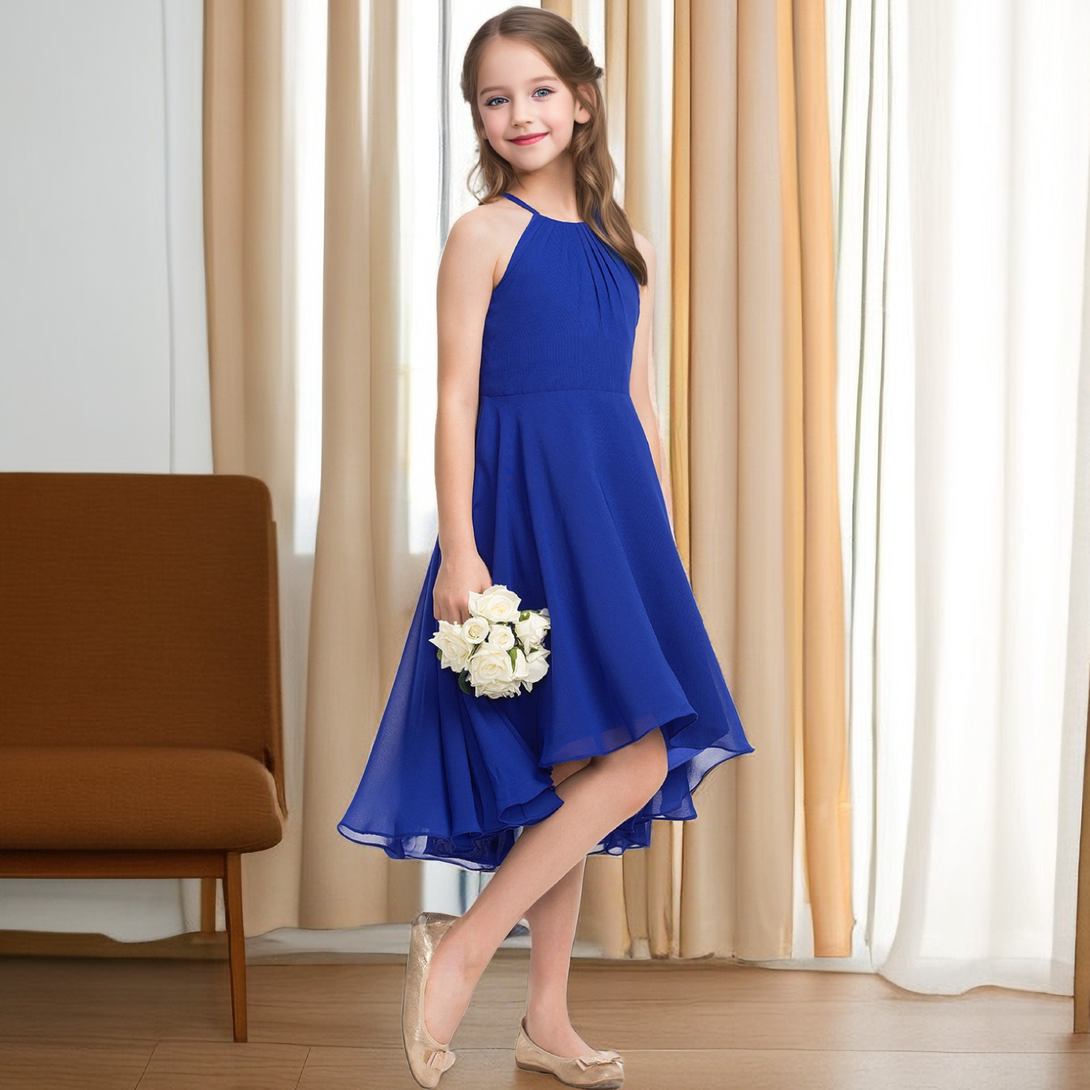 Asymmetrical Chiffon Junior Bridesmaid Dress/Girls Birthday Dresses Girls Gidiondress as picture 12M