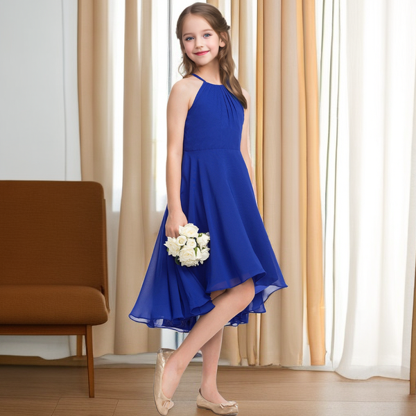 Asymmetrical Chiffon Junior Bridesmaid Dress/Girls Birthday Dresses Girls Gidiondress as picture 12M