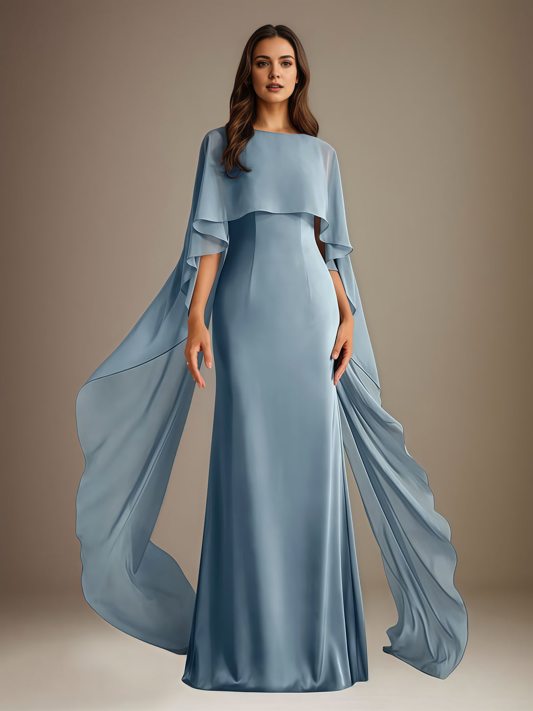 Sheath Boat Neck Flutter Straps Floor-Length Chiffon Mother of the Bride Dress With Cascading Ruffles BabaMila