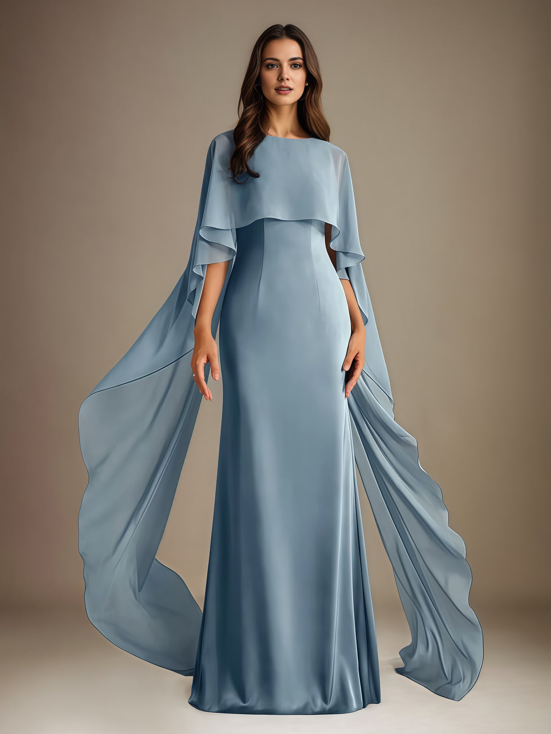 Sheath Boat Neck Flutter Straps Floor-Length Chiffon Mother of the Bride Dress With Cascading Ruffles BabaMila