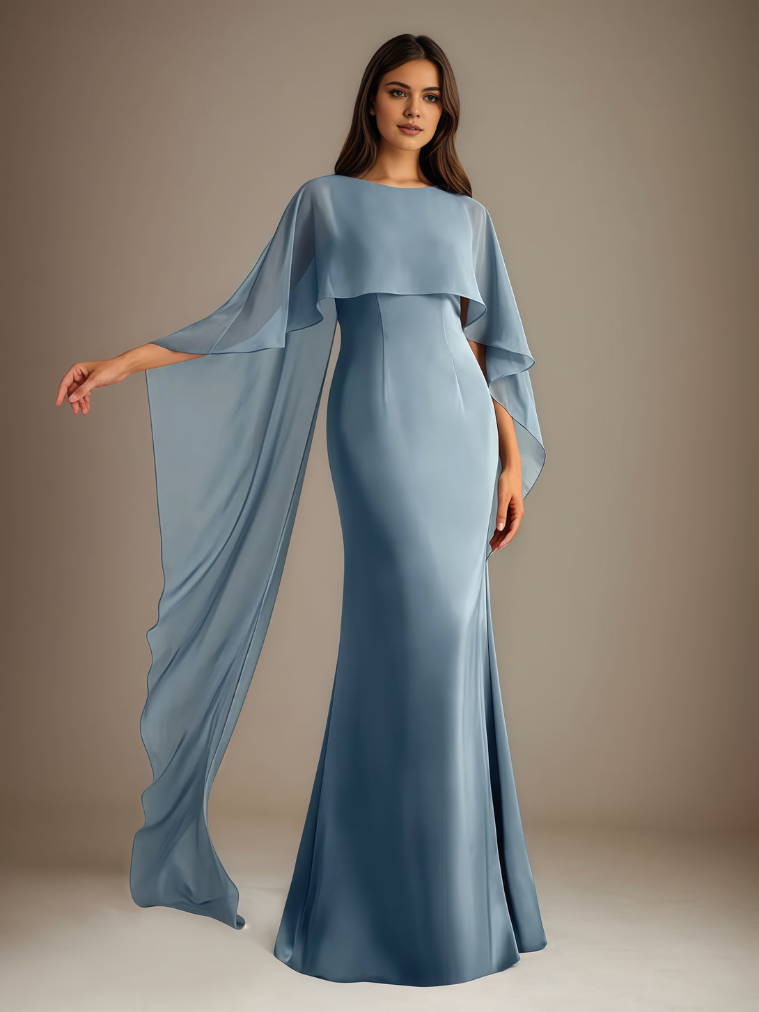 Sheath Boat Neck Flutter Straps Floor-Length Chiffon Mother of the Bride Dress With Cascading Ruffles BabaMila