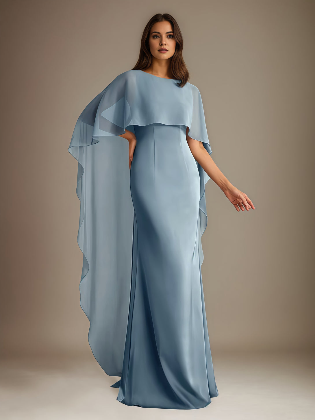Sheath Boat Neck Flutter Straps Floor-Length Chiffon Mother of the Bride Dress With Cascading Ruffles BabaMila