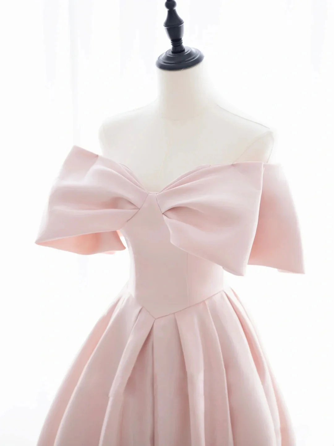 A-Line Off Shoulder Satin Pink Short Prom Dress, Pink Homecoming Dress Homecoming Dress BabaMila