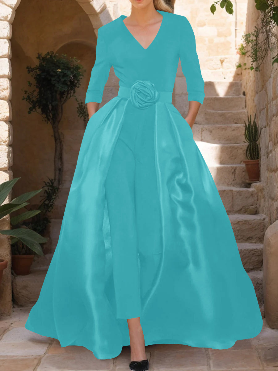 Sheath/Column Off-The-Shoulder Short Sleeves Tea-Length Unique Mother Of The Bride Dresses With Feathers BabaMila