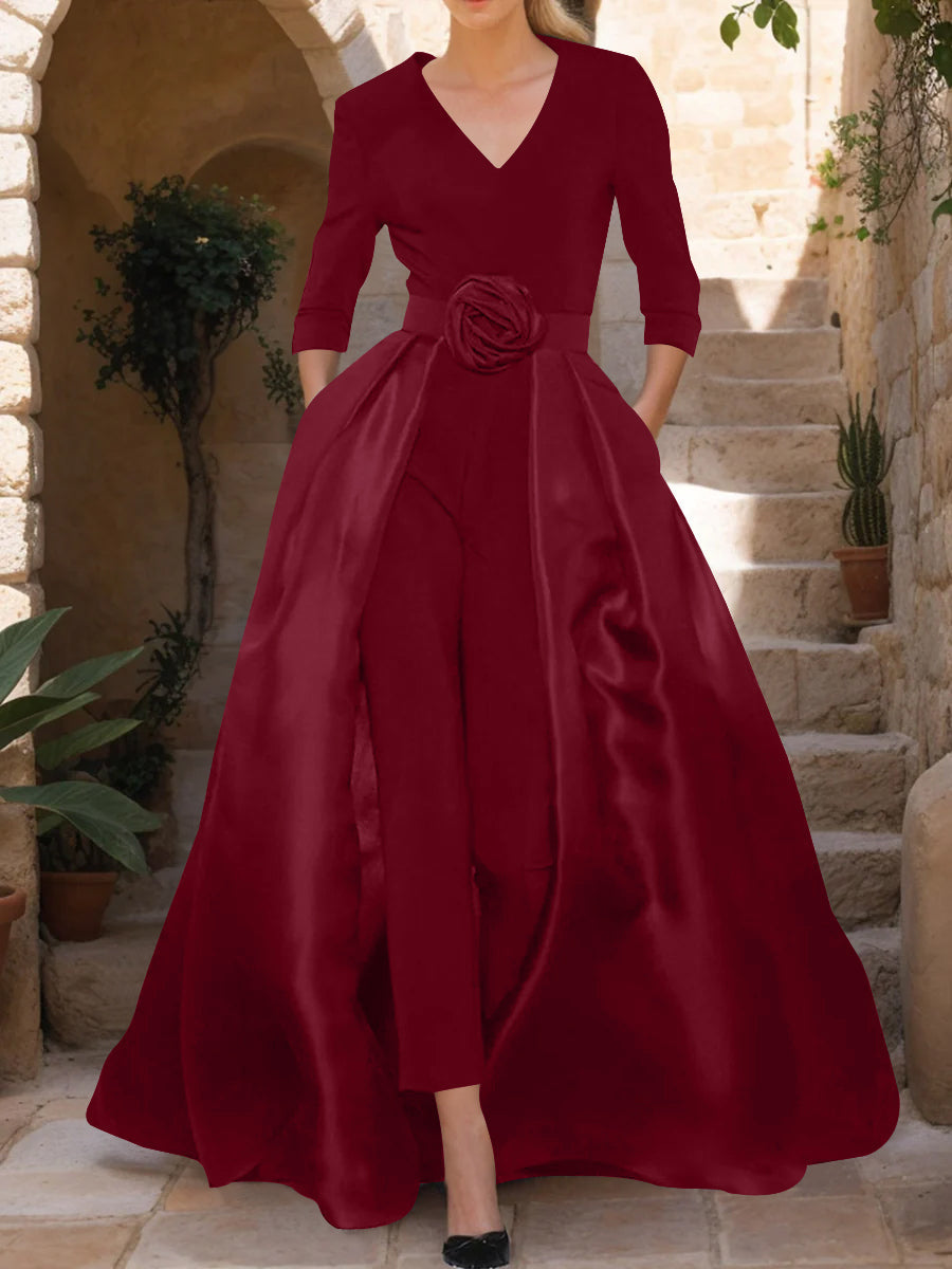 Sheath/Column Off-The-Shoulder Short Sleeves Tea-Length Unique Mother Of The Bride Dresses With Feathers BabaMila