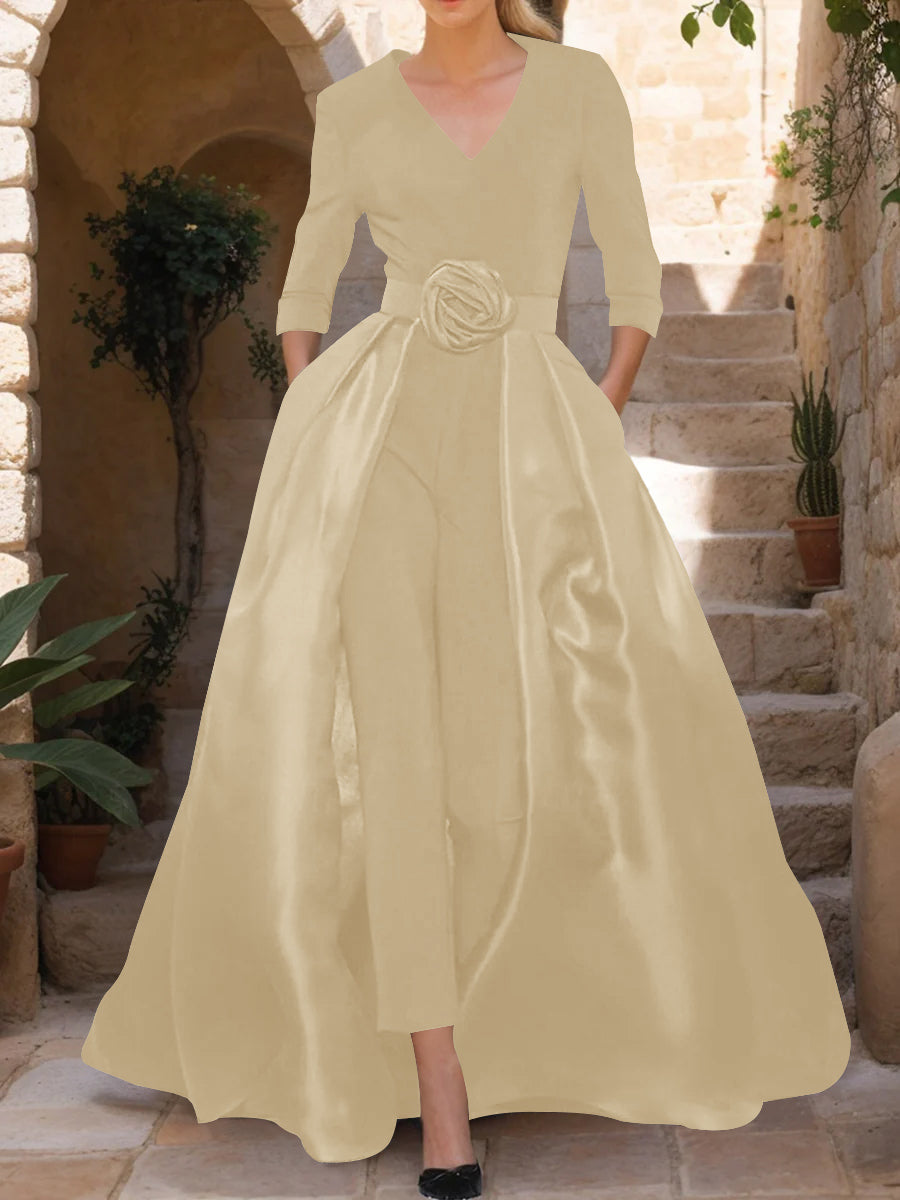 Sheath/Column Off-The-Shoulder Short Sleeves Tea-Length Unique Mother Of The Bride Dresses With Feathers BabaMila