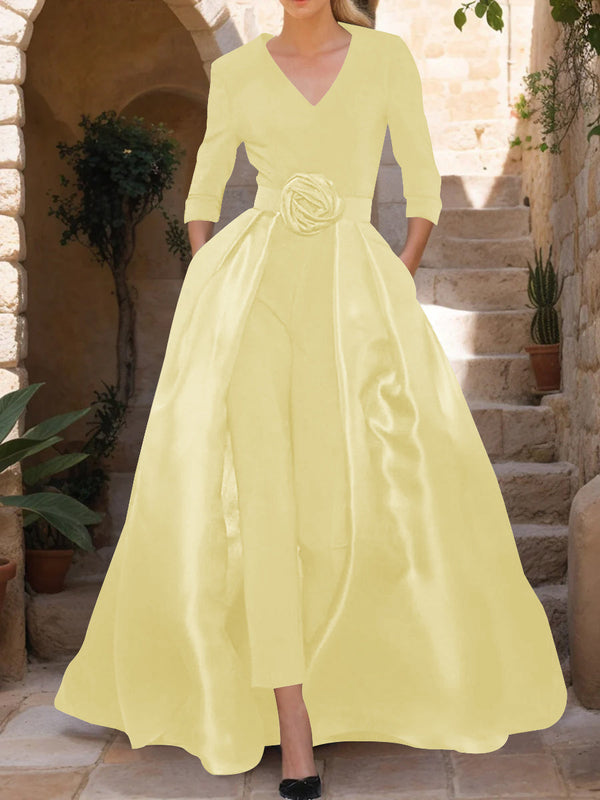 Sheath/Column Off-The-Shoulder Short Sleeves Tea-Length Unique Mother Of The Bride Dresses With Feathers BabaMila