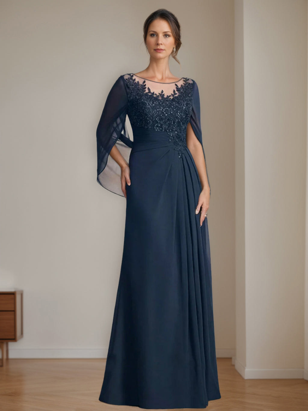 A-Line/Princess Scoop Floor-Length Mother Of The Bride Dresses With Pleated & Sequins BabaMila