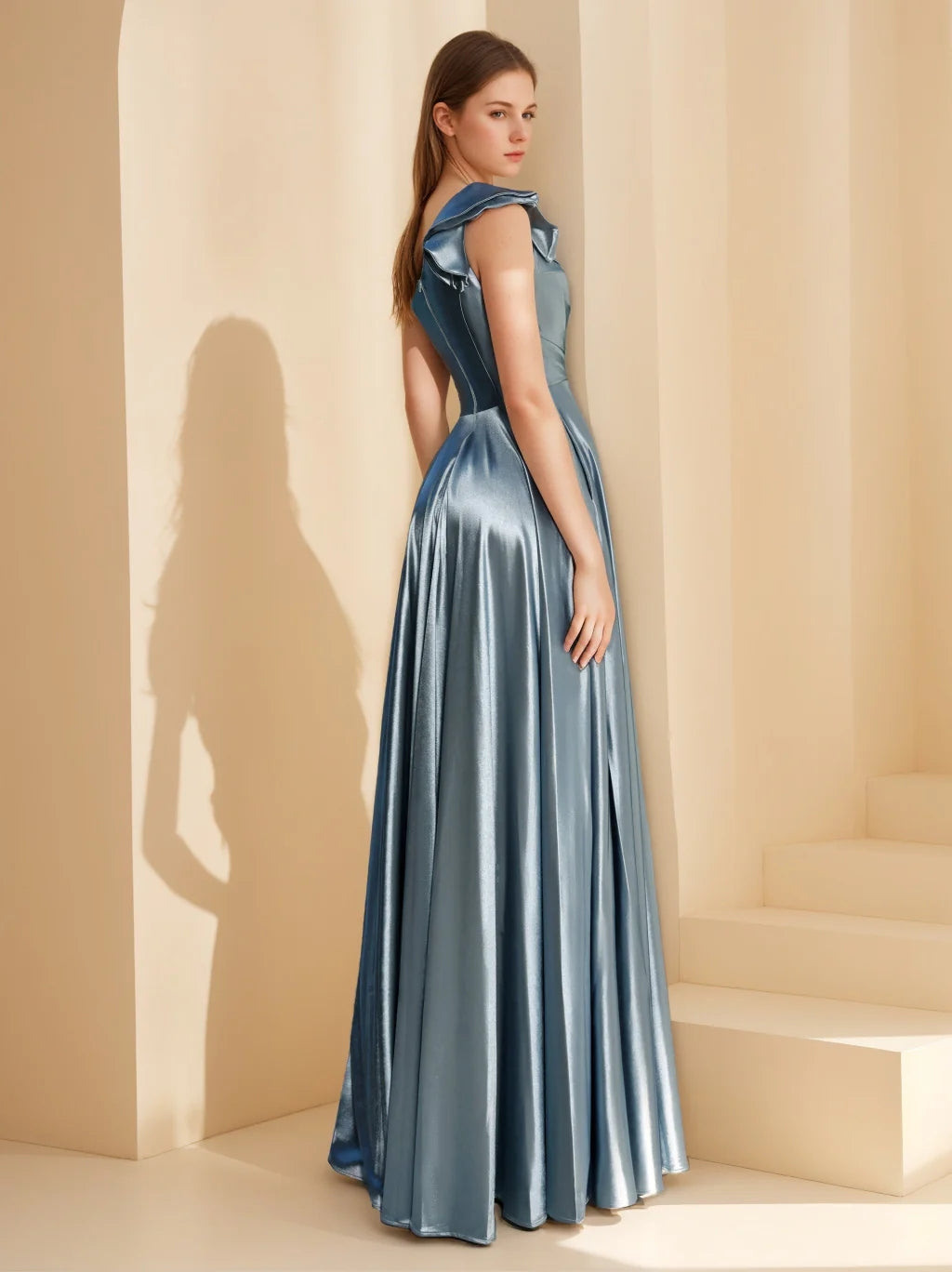 A-Line/Princess One-Shoulder Evening Dresses Sleeveless Floor-Length Unique Prom Party Dress with Ruffles BabaMila