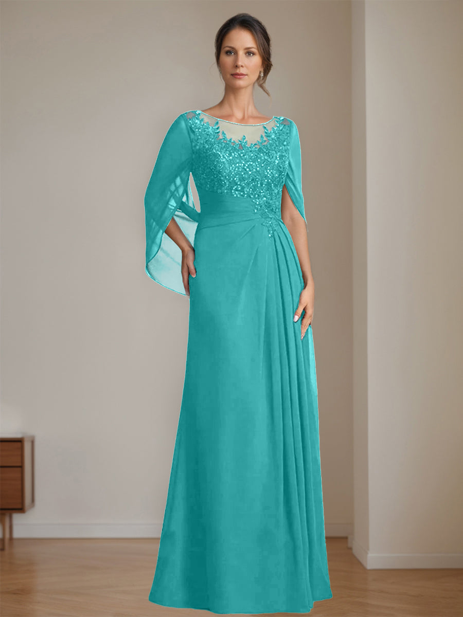 A-Line/Princess Scoop Floor-Length Mother Of The Bride Dresses With Pleated & Sequins BabaMila