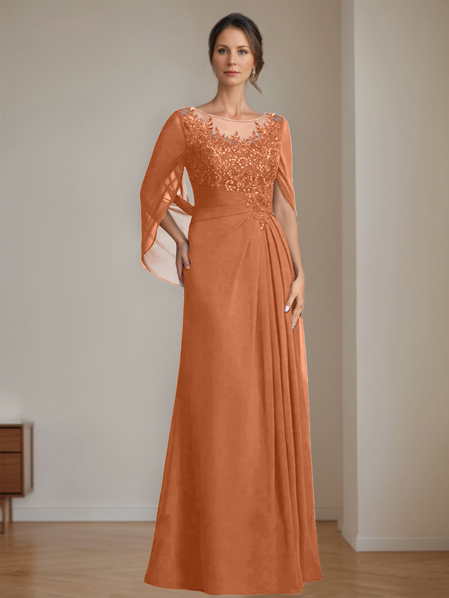 A-Line/Princess Scoop Floor-Length Mother Of The Bride Dresses With Pleated & Sequins BabaMila