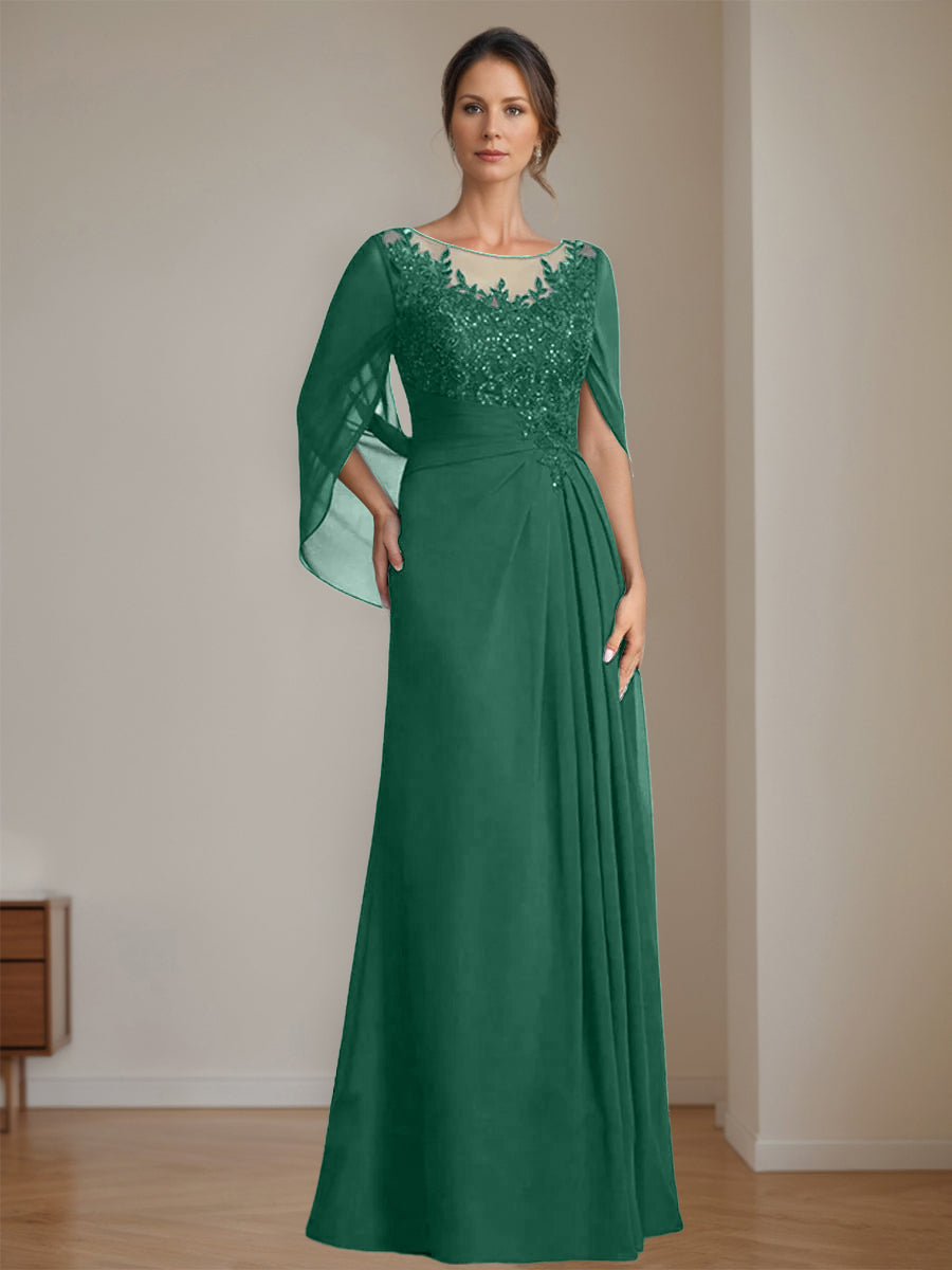 A-Line/Princess Scoop Floor-Length Mother Of The Bride Dresses With Pleated & Sequins BabaMila