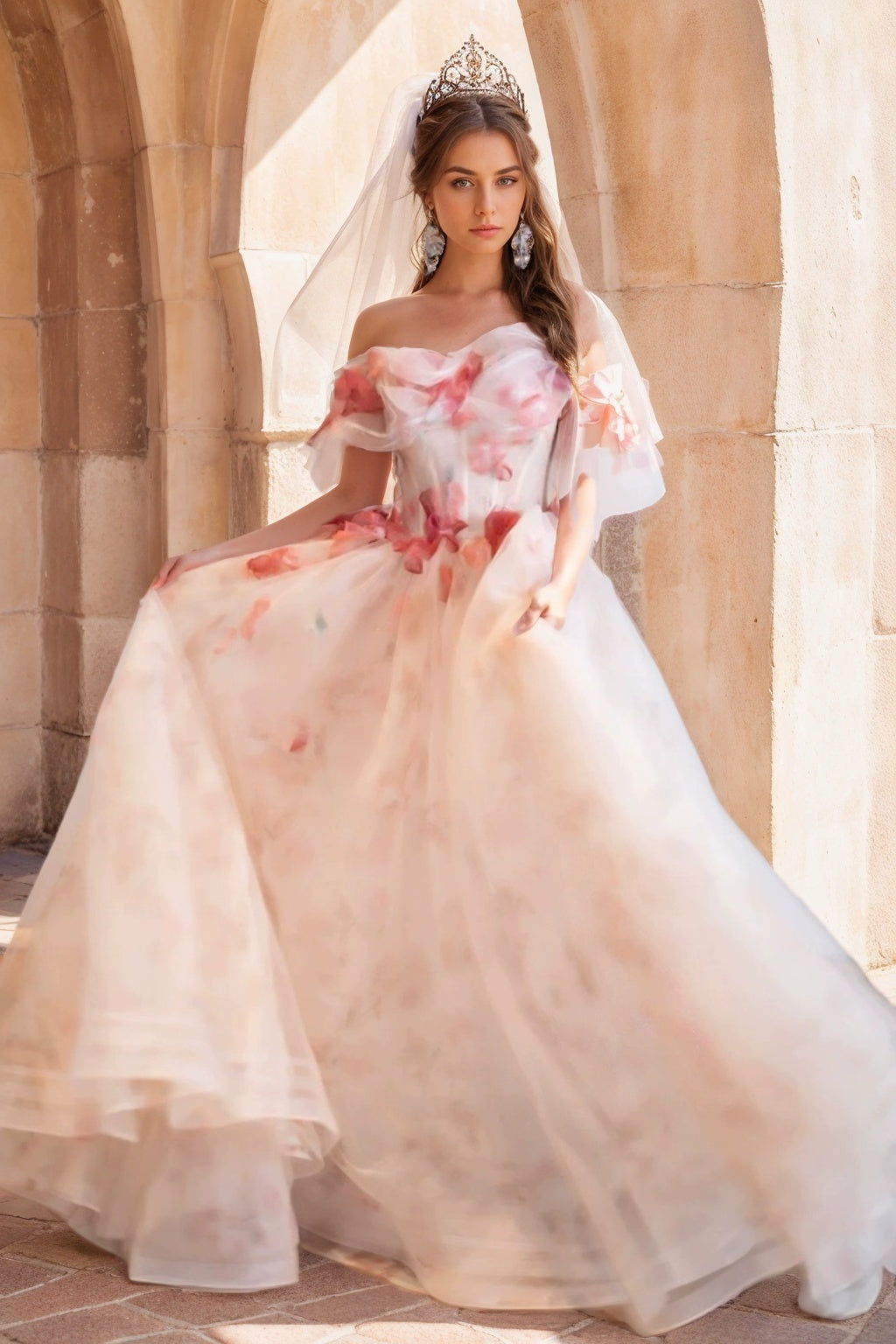 Ball Gown Off-The-Shoulder Sweetheart Neck Floor-length Floral Long Prom Dresses with Flowers BabaMila