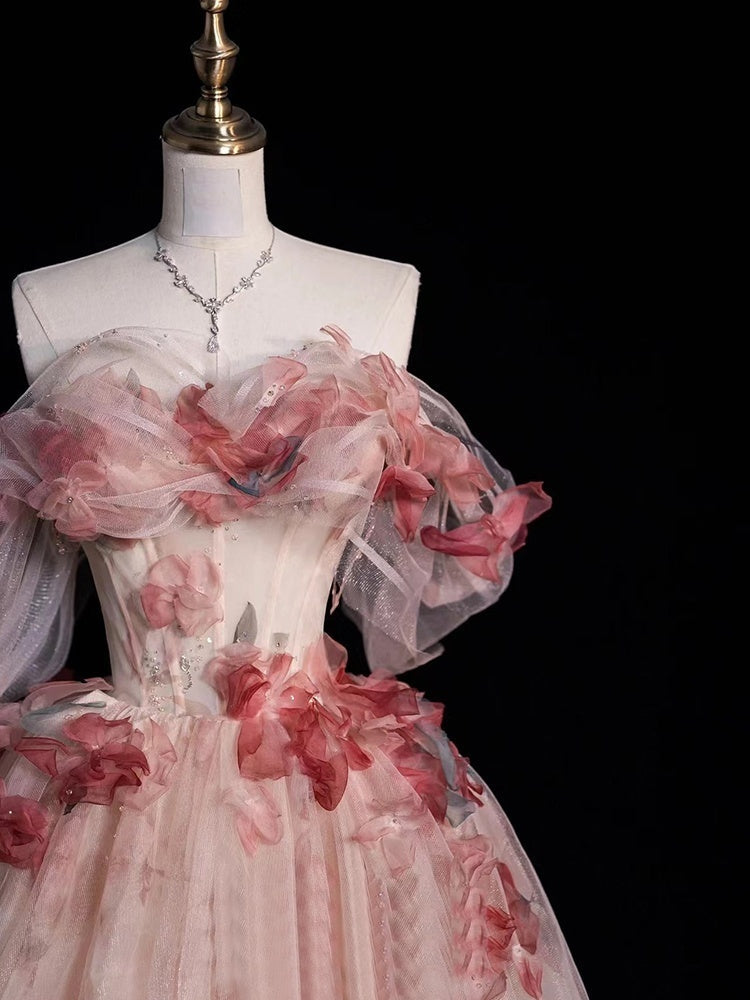 Ball Gown Off-The-Shoulder Sweetheart Neck Floor-length Floral Long Prom Dresses with Flowers BabaMila