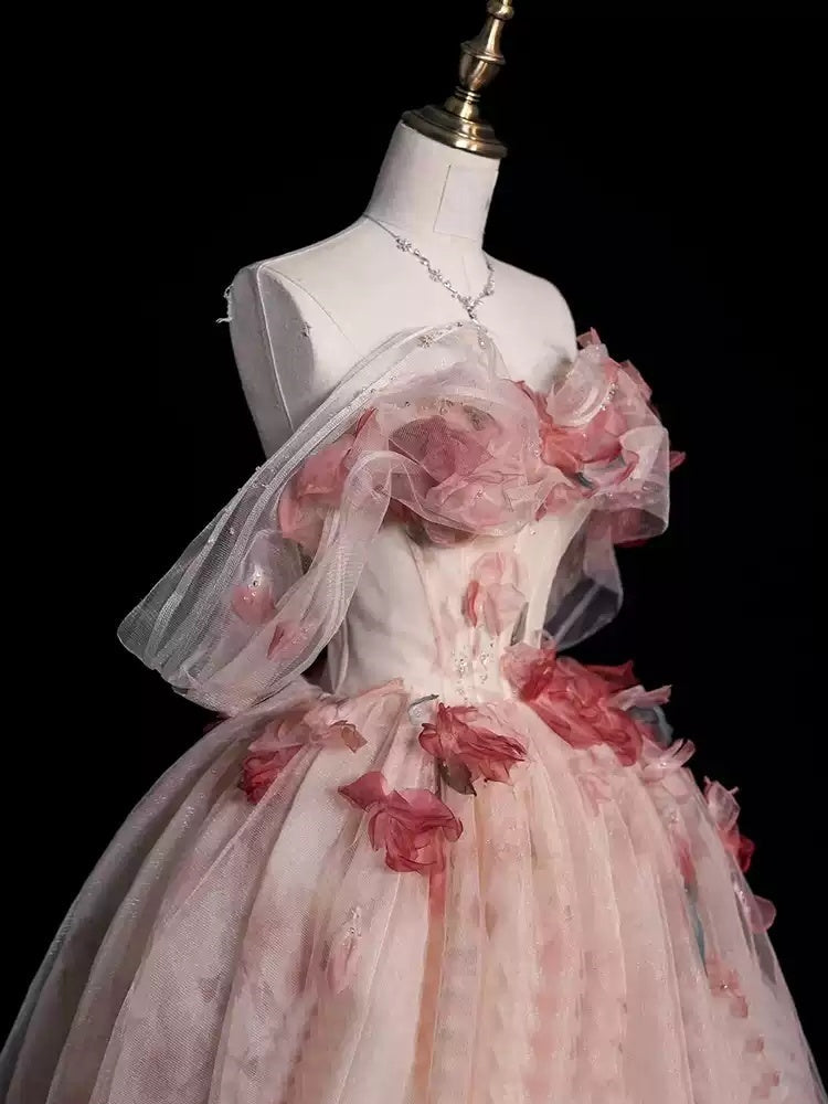 Ball Gown Off-The-Shoulder Sweetheart Neck Floor-length Floral Long Prom Dresses with Flowers BabaMila