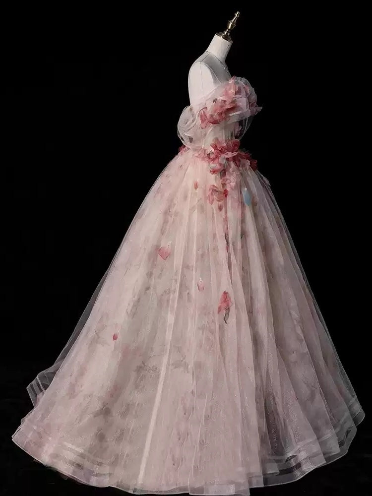 Ball Gown Off-The-Shoulder Sweetheart Neck Floor-length Floral Long Prom Dresses with Flowers BabaMila